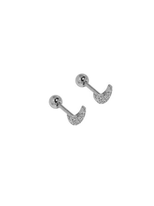 M0144 [moon] 925 Sterling Silver Cubic Zirconia Geometric Vintage Stud Earring